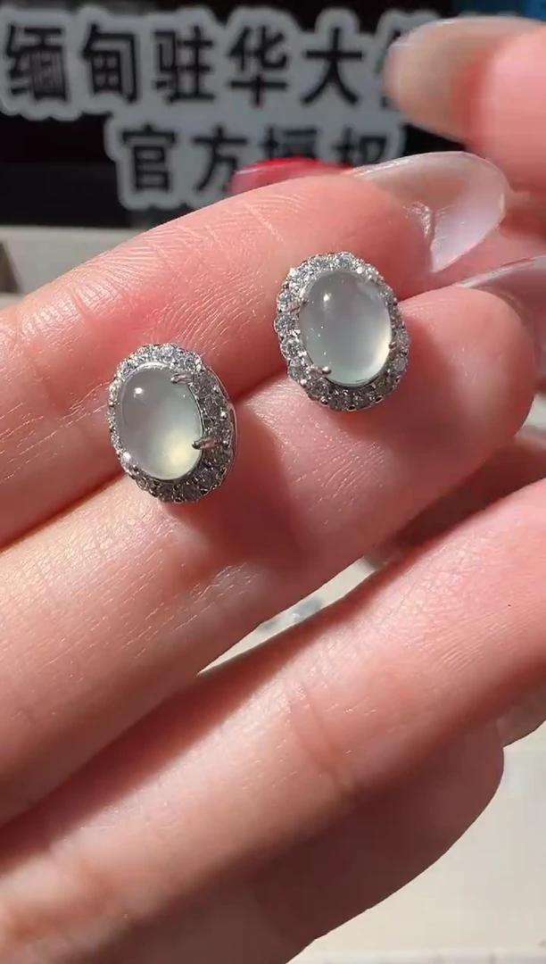 银S925镶嵌翡翠耳饰缅甸珠宝严选