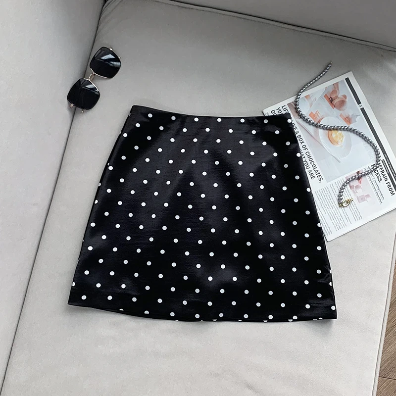 黑色法式半身裙薄款波点休闲裙子高腰气质黑白A型半裙短裙A字裙