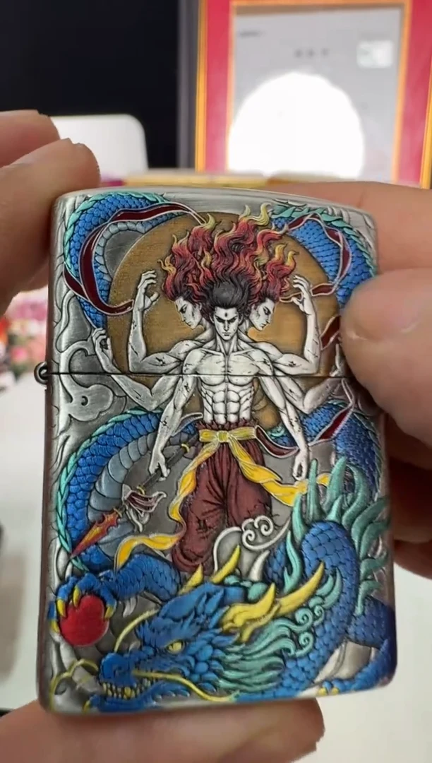 zippo162-哪吒-与天争命-3D熏银鎏金珐琅彩(带证书)
