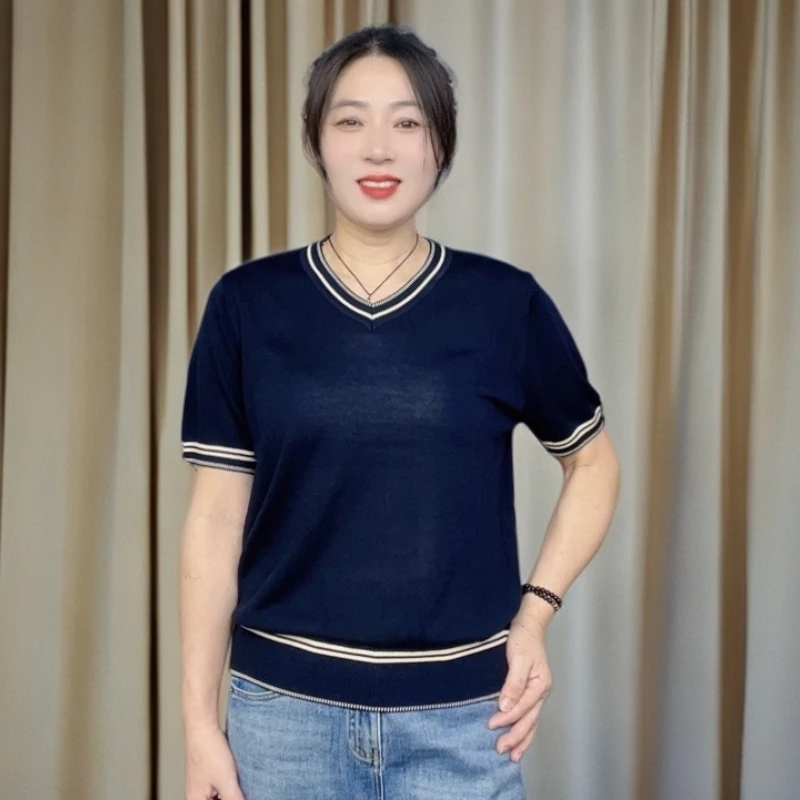 【莱赛尔天丝】夏季时尚新款针织上衣女装短袖针织衫减龄显瘦上衣