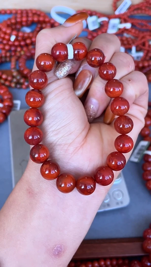 未镶嵌手串南红玛瑙N45凉山瓦西料原矿双色锦红牛血火焰单圈