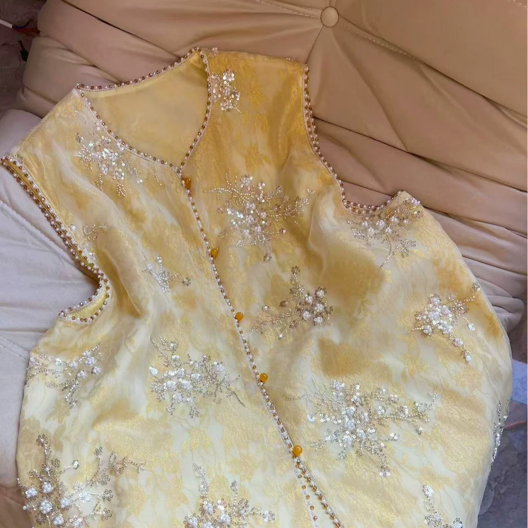 【亮片绣】国风马夹常规女款刺绣春季中国风黄色钉珠