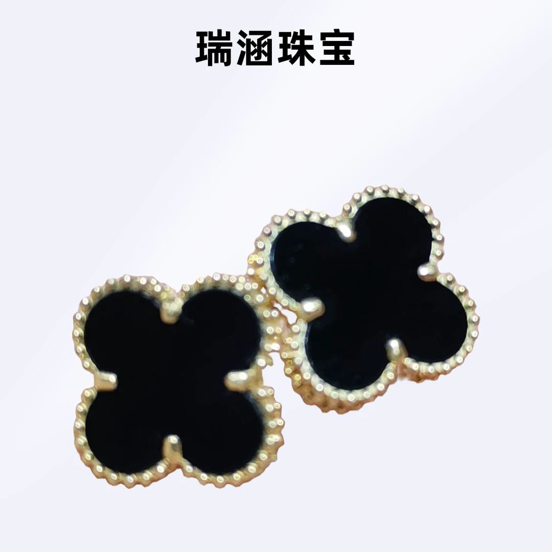 18K金黑色四叶草耳环气质时尚百搭简约经典精致精美镶嵌素款轻奢