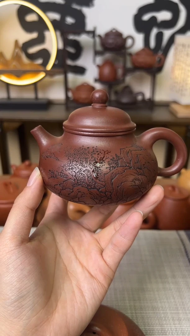【闪购商品】紫泥茶壶紫泥容天壶刻绘