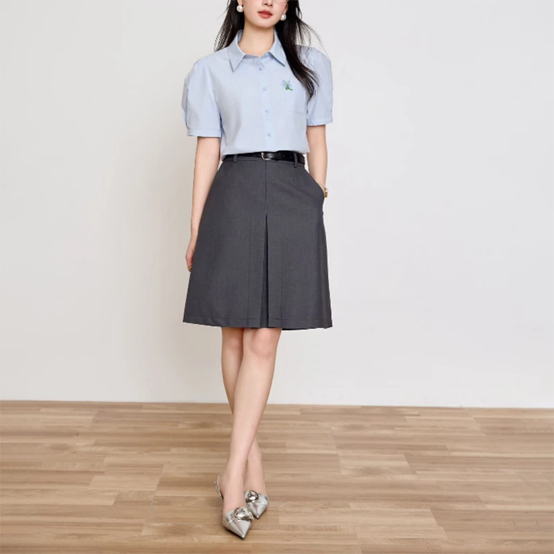 韩系宽松显瘦高腰A字西装半身裙女626-023