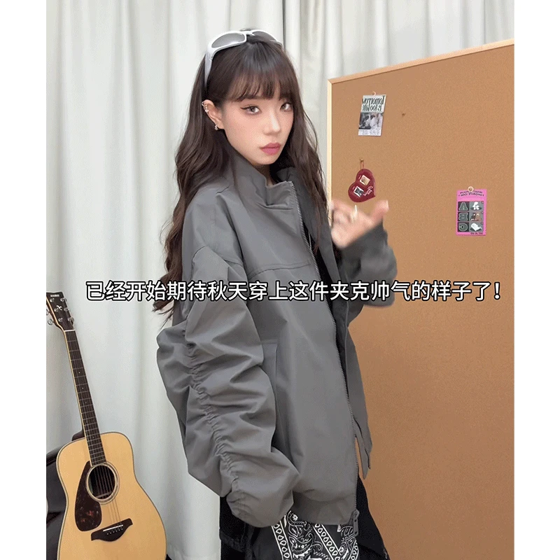 美式休闲立领短款廓形工装外套男款秋季棒球服潮牌复古飞行员夹克