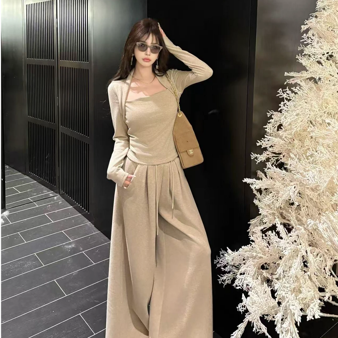 GUIDI GUDI【温柔春风】时尚慵懒风纯色两件套套装/黄加蓝