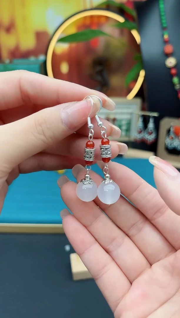 玛瑙/玉髓耳饰银S925镶嵌x03