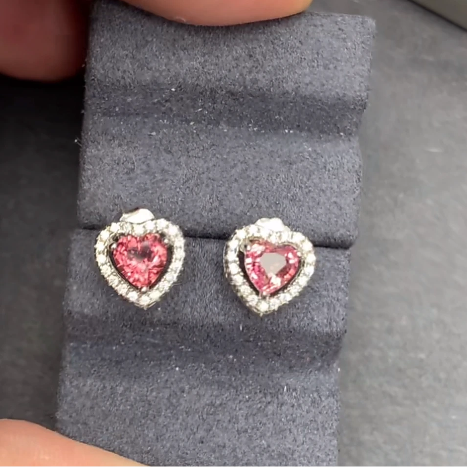 银925粉碧玺耳钉