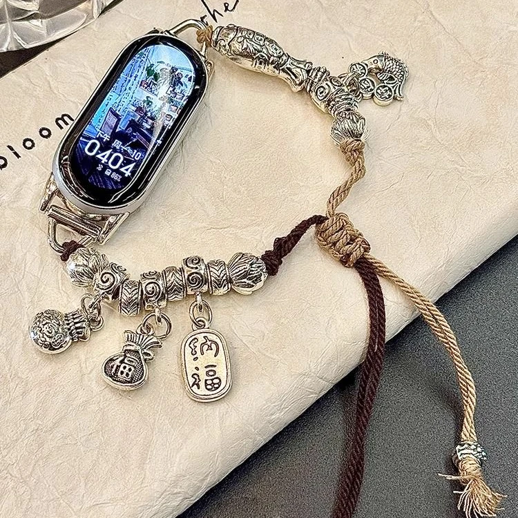 新中式适用小米手环9新款金属串珠表带8高级感智能手环国风替换带