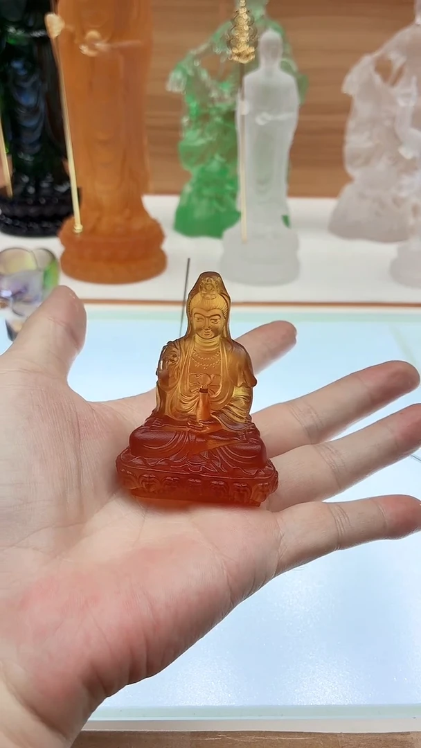 手工艺品琉璃琥珀色观音7CM
