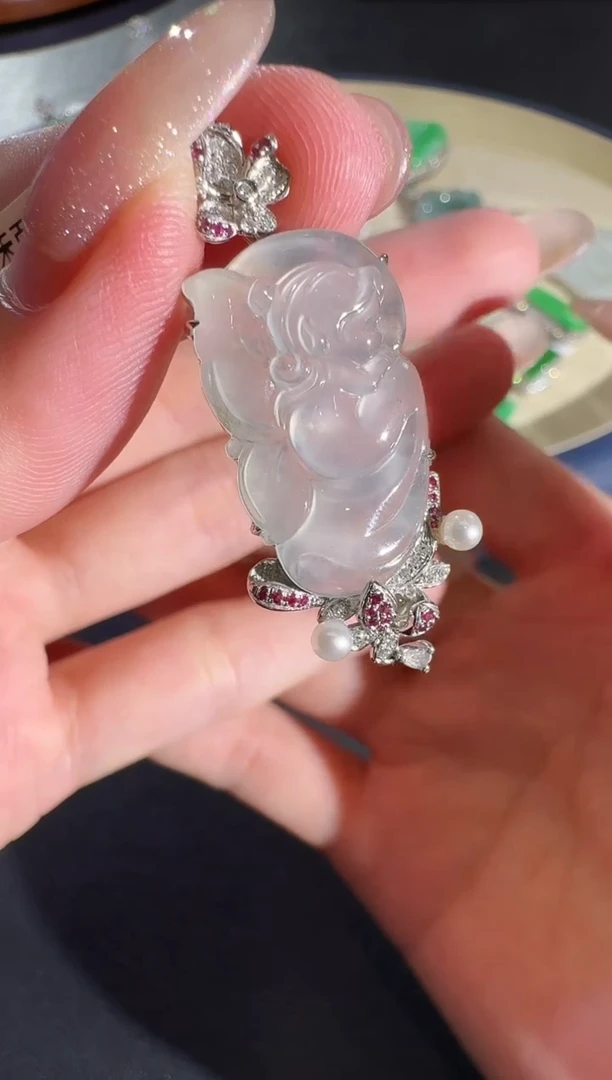 翡翠18K金镶嵌吊坠(不含链)【源头工厂】钻石镶嵌