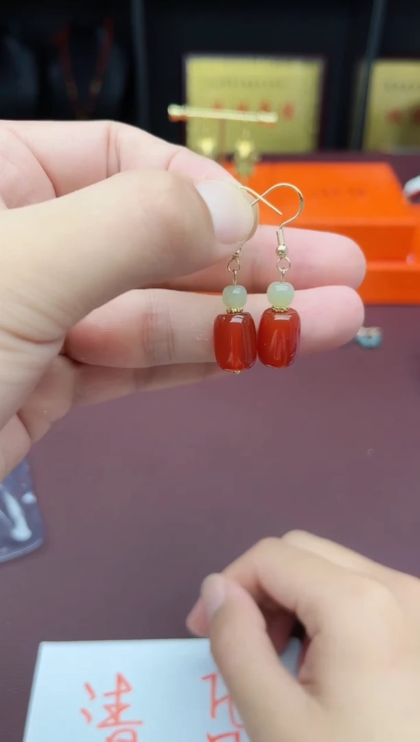 玛瑙/玉髓耳饰银S925镶嵌335000