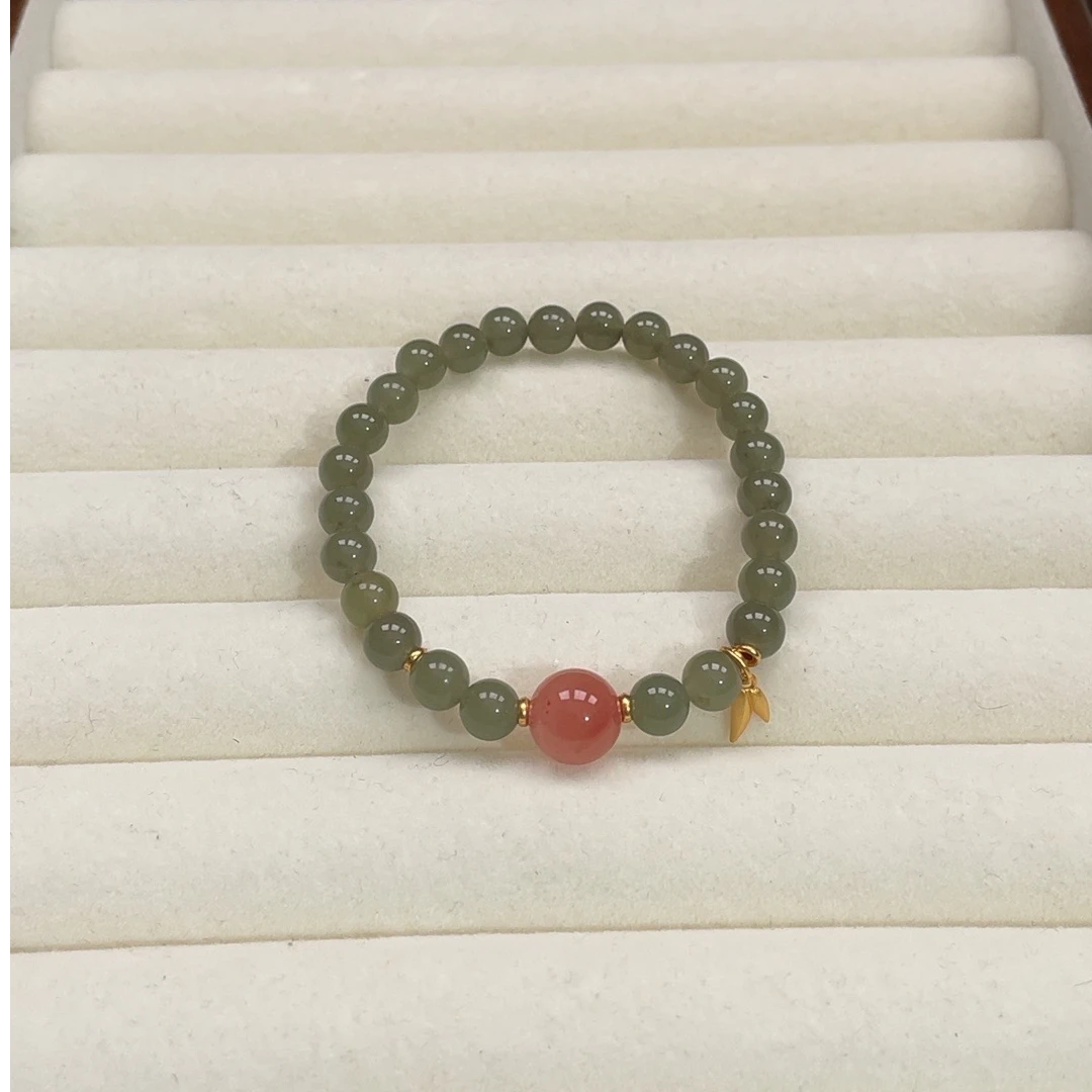 Kiki珠宝 和田玉配红红手链y1079