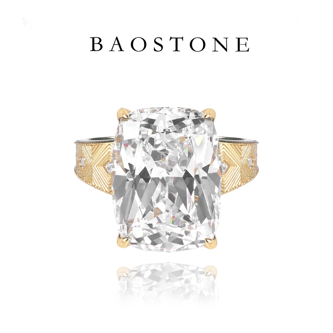 BAOSTONE 925银合成锆石戒指 【大方糖戒指】时尚气质简约J354