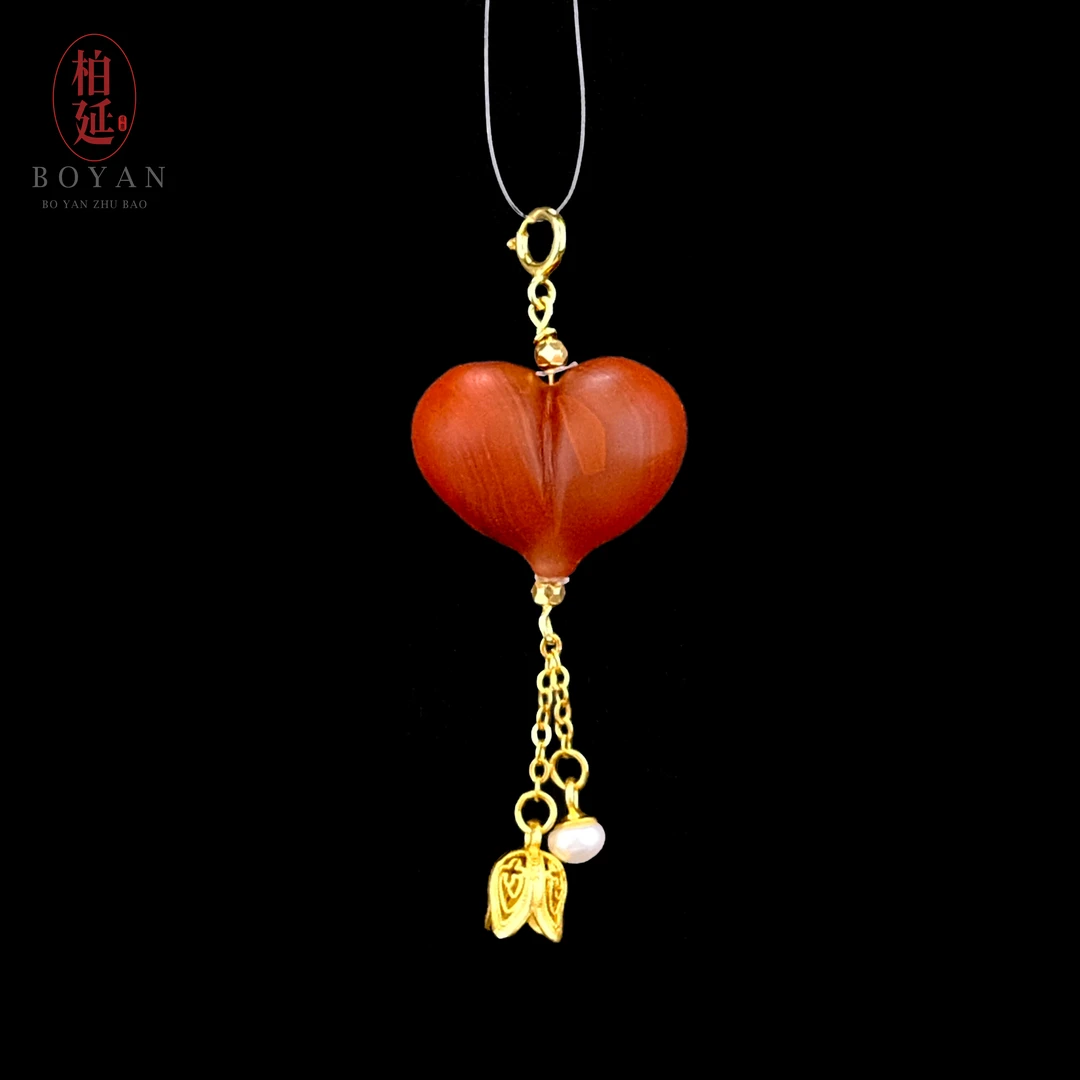 【爆】南红大屁桃吊坠高品川料火焰纹手工DIY国风百搭-多样性发其一