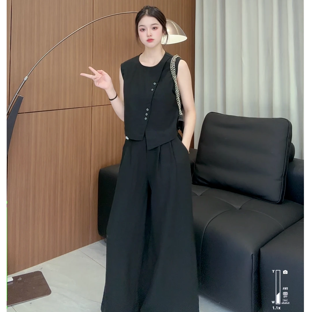 YUYU定制夏季高级时尚马甲＋阔腿裤套装