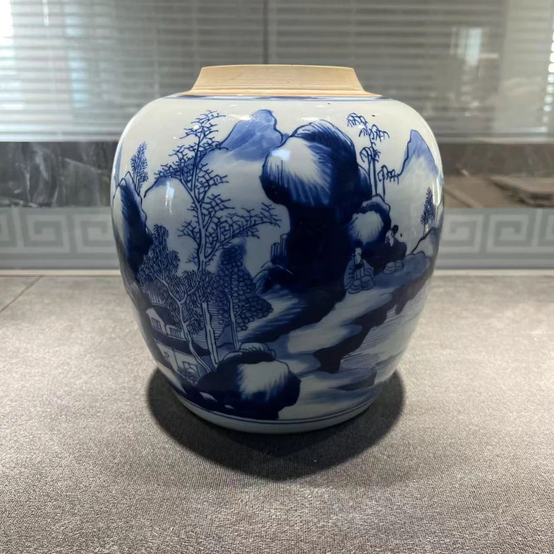 67 清康熙 青花人物山水罐-411