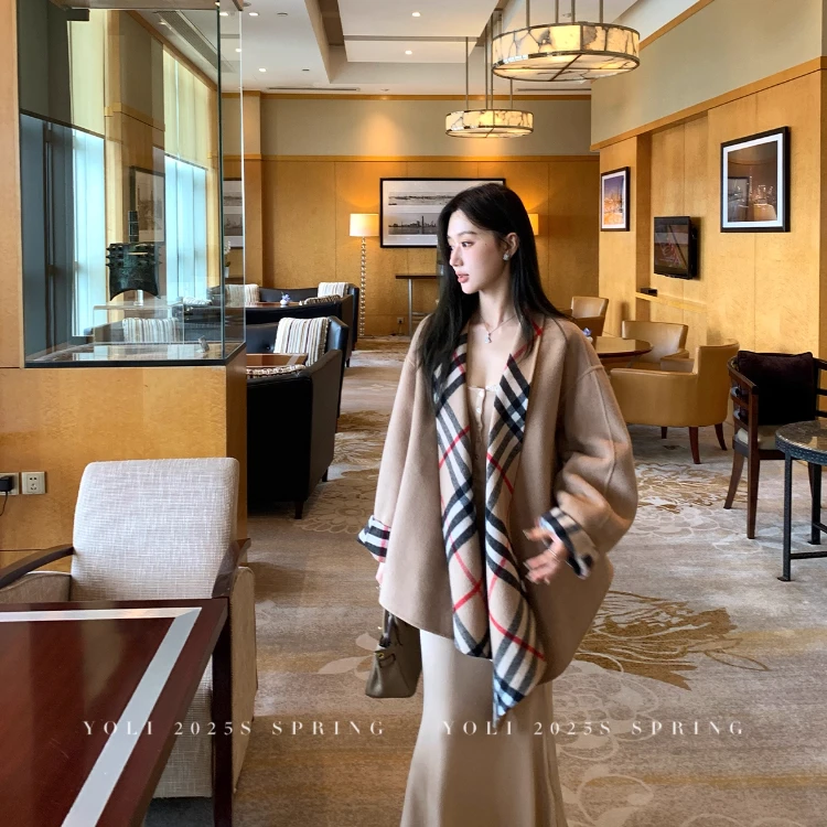 THEORY ERROR"伦敦漫步"卡其色通勤毛呢外套女秋冬100%绵羊毛大衣