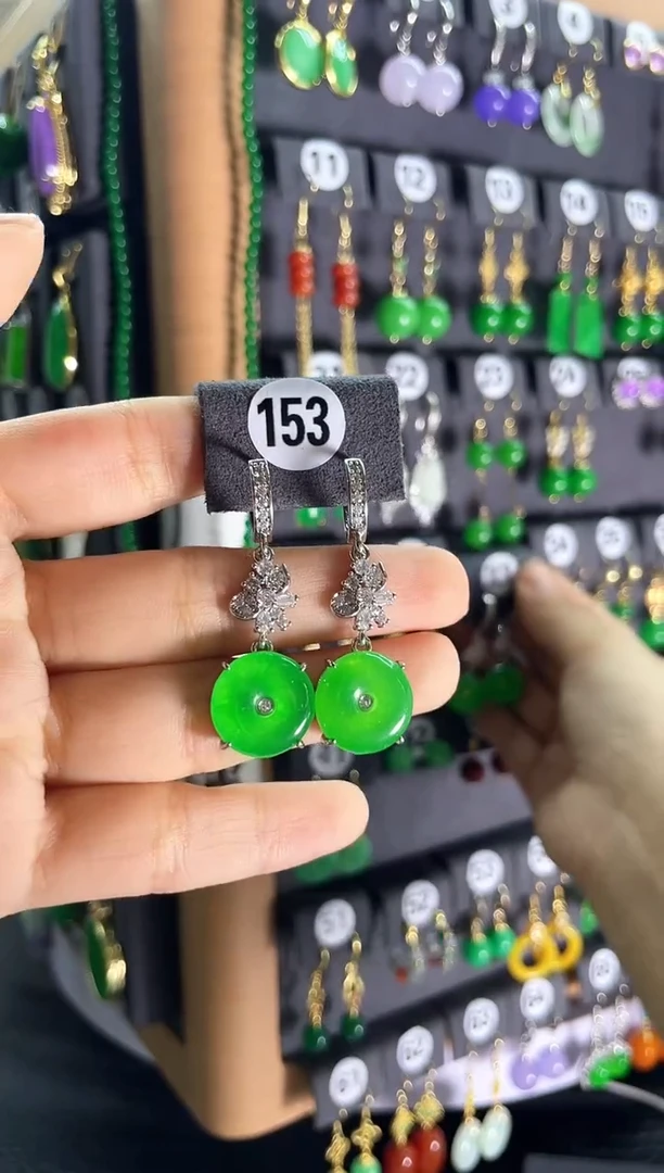 【闪购商品】翡翠耳饰银S925镶嵌153