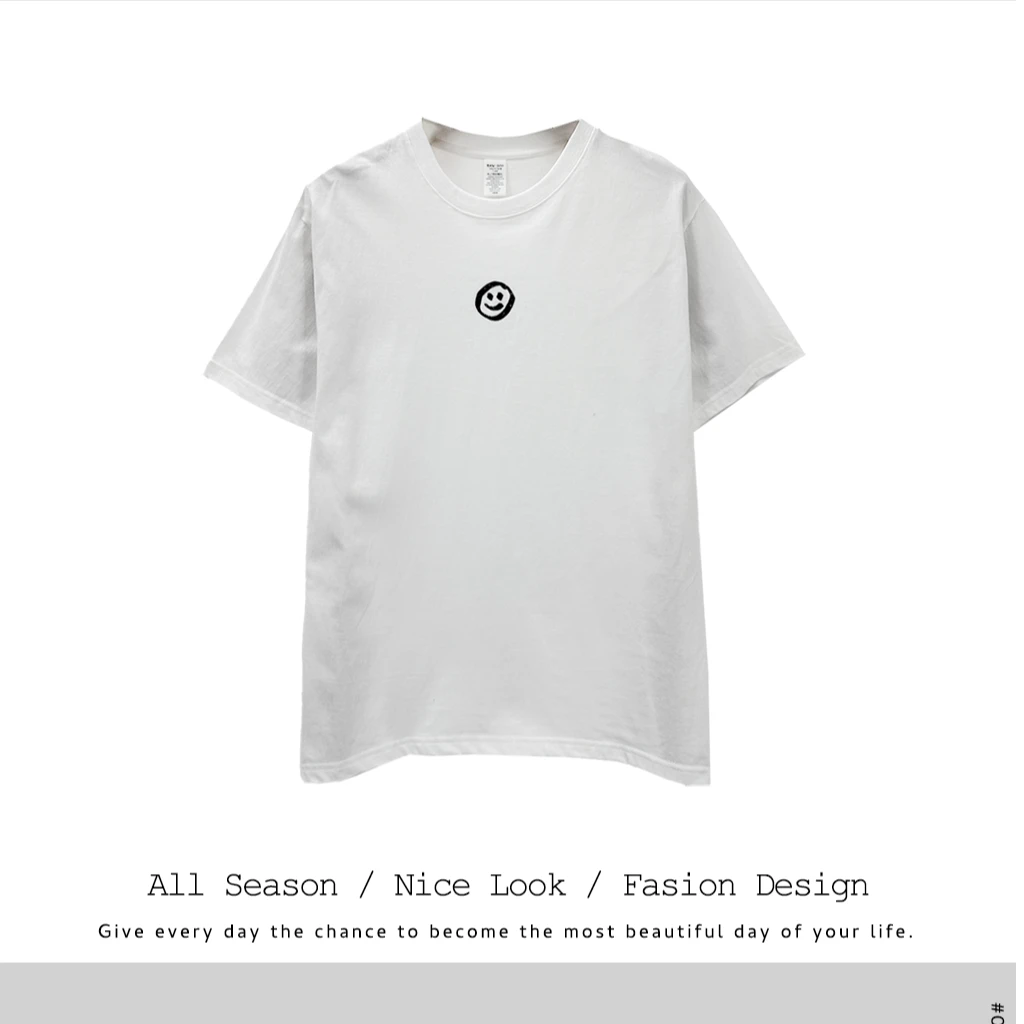 709     时尚纯色笑脸休闲舒适百搭圆领短袖      款号#59#