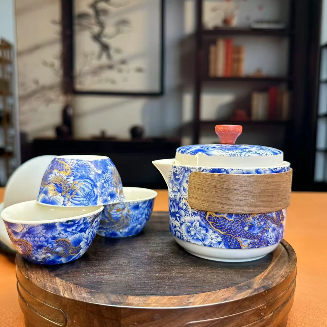 旅行套-青花龙凤一壶三杯837