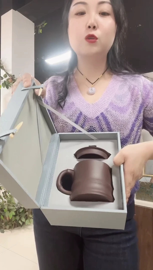 茶壶紫砂新竹节盖杯 容量450cc