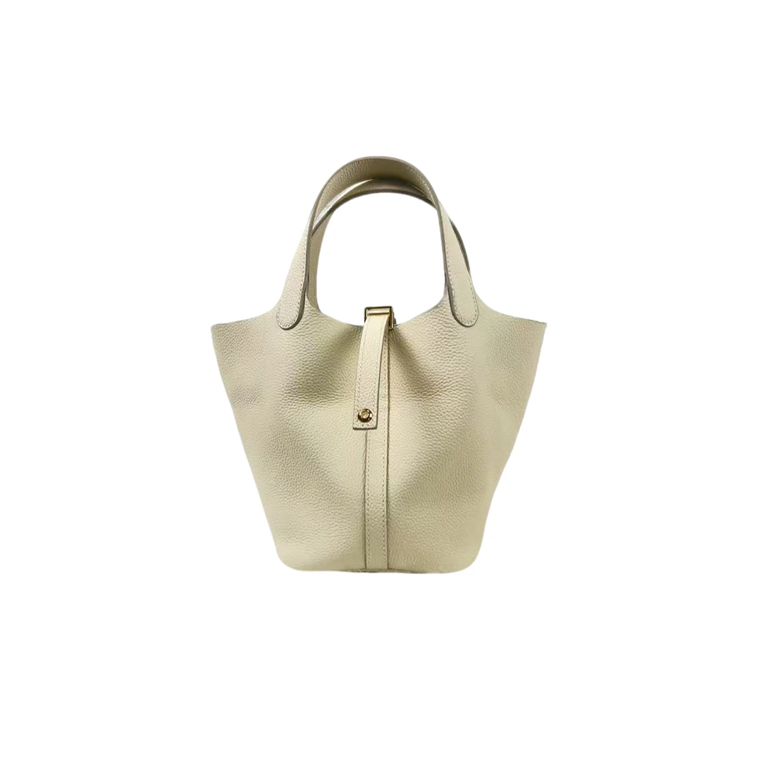 【茉丽芳华定制女包】牛皮18/13/18尺寸菜篮子包手拿带钥匙锁头简约