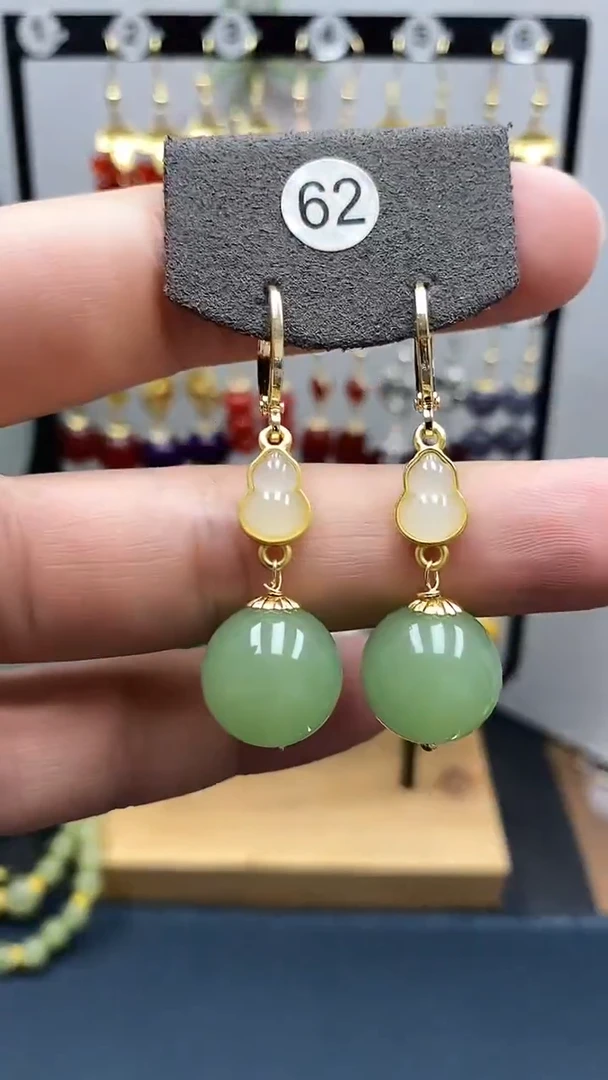 和田玉银S925镀金镶嵌耳饰尺寸14mm耳扣01