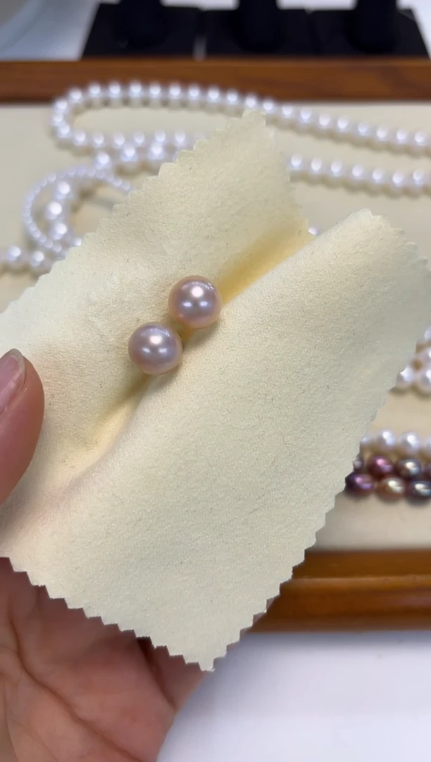 银S925镶嵌耳饰淡水珍珠随***。9-10MM无核