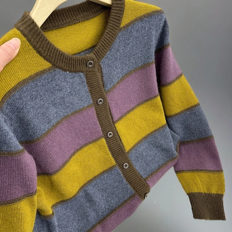 【芊荨精选】2024秋冬时尚百搭撞色圆领单排扣气质针织开衫S415#