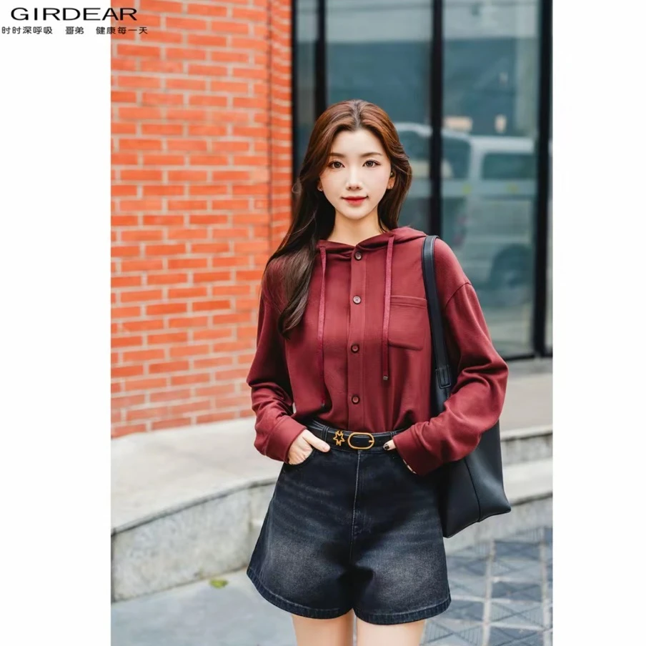 哥弟卫衣连帽开衫上衣女装长袖单排扣设计师气质时尚百搭1301047