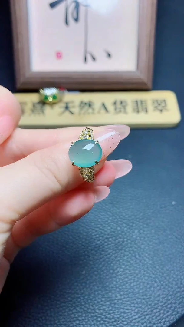 银S925镶嵌戒指翡翠天然翡翠A货s925银镶