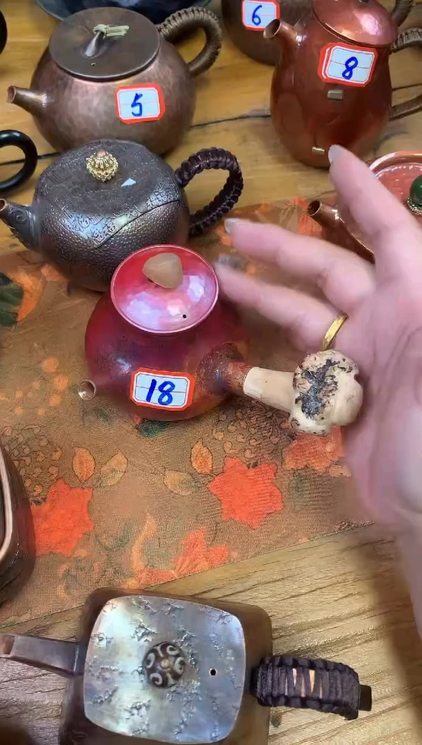 火烧红梨形木榴侧把闷泡壶