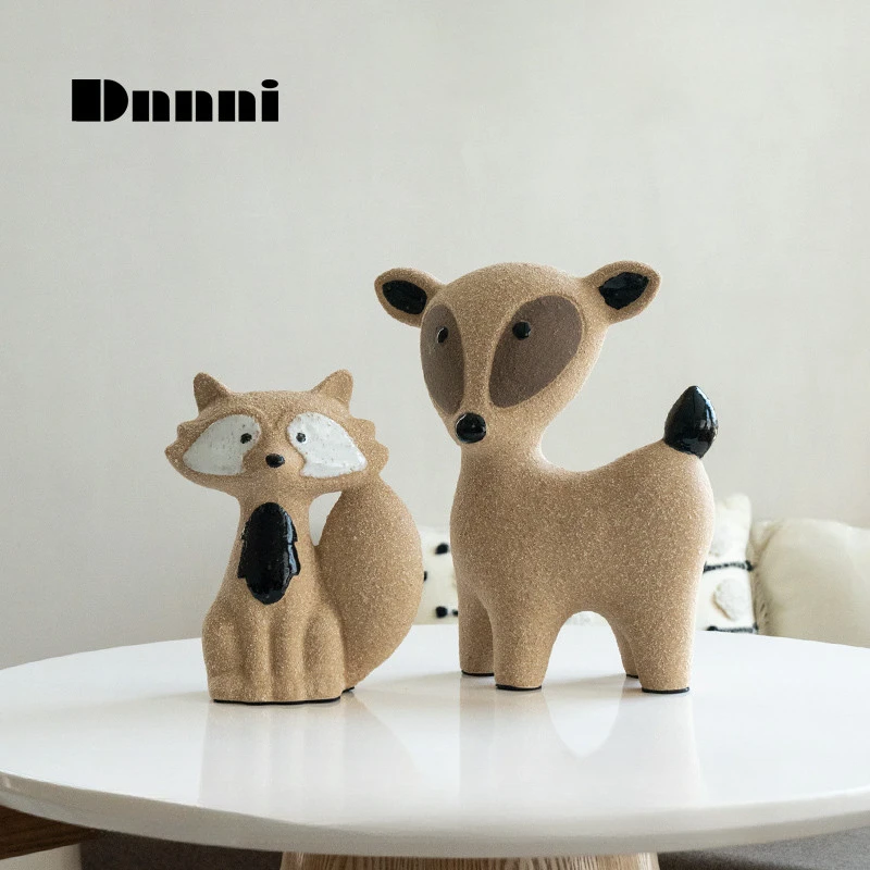 Dnnni磨砂可爱动物摆件轻奢客厅电视柜儿童房陶瓷桌面装饰品送礼