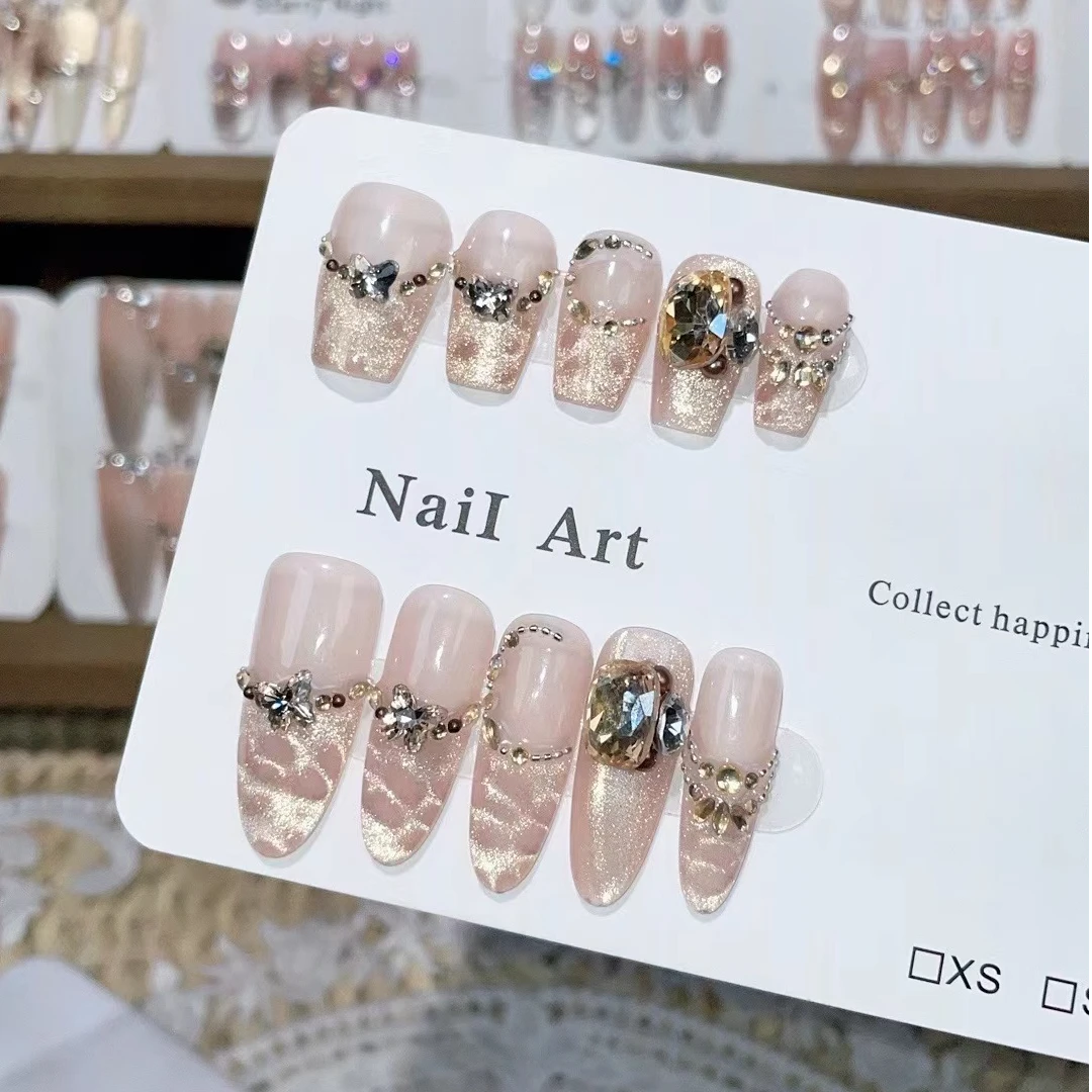 【落日熔金】纯手工穿戴甲时尚重工气质猫眼穿戴甲片可仙可甜可美