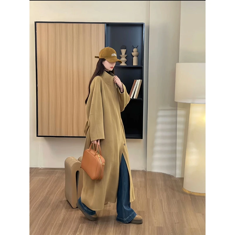 LOSA ROSA双面呢大衣女新款高级感宽松廓形中长款毛呢外套N448