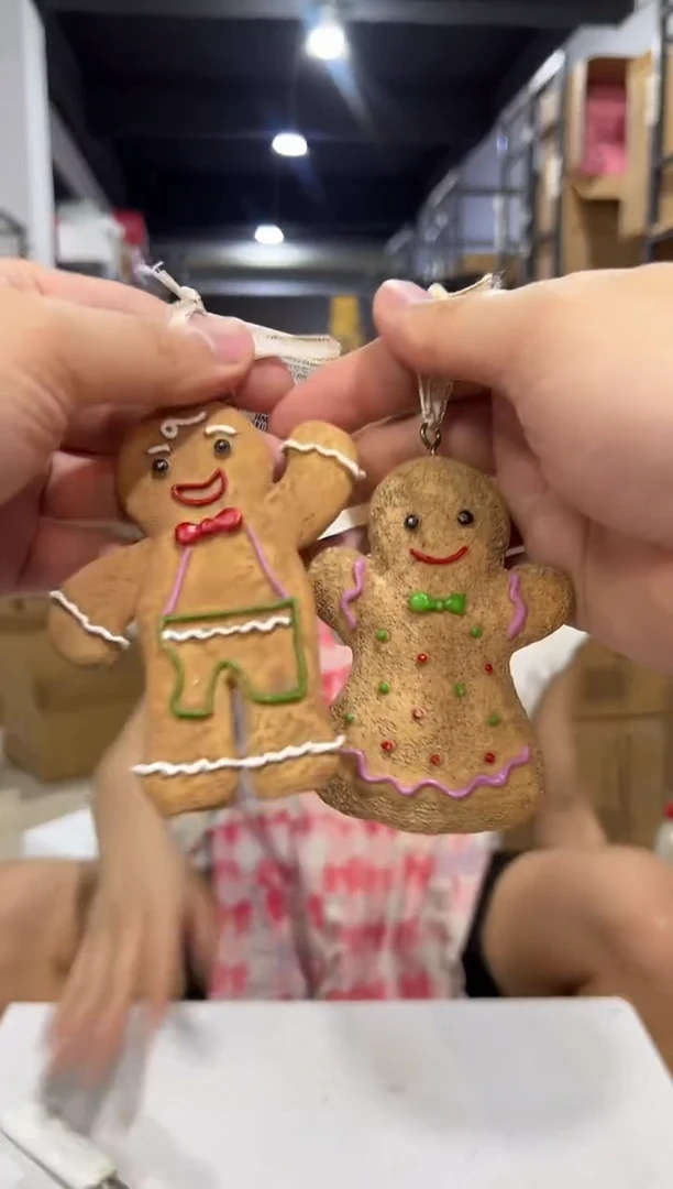 瓷片树脂新款姜饼人小吊件2件套