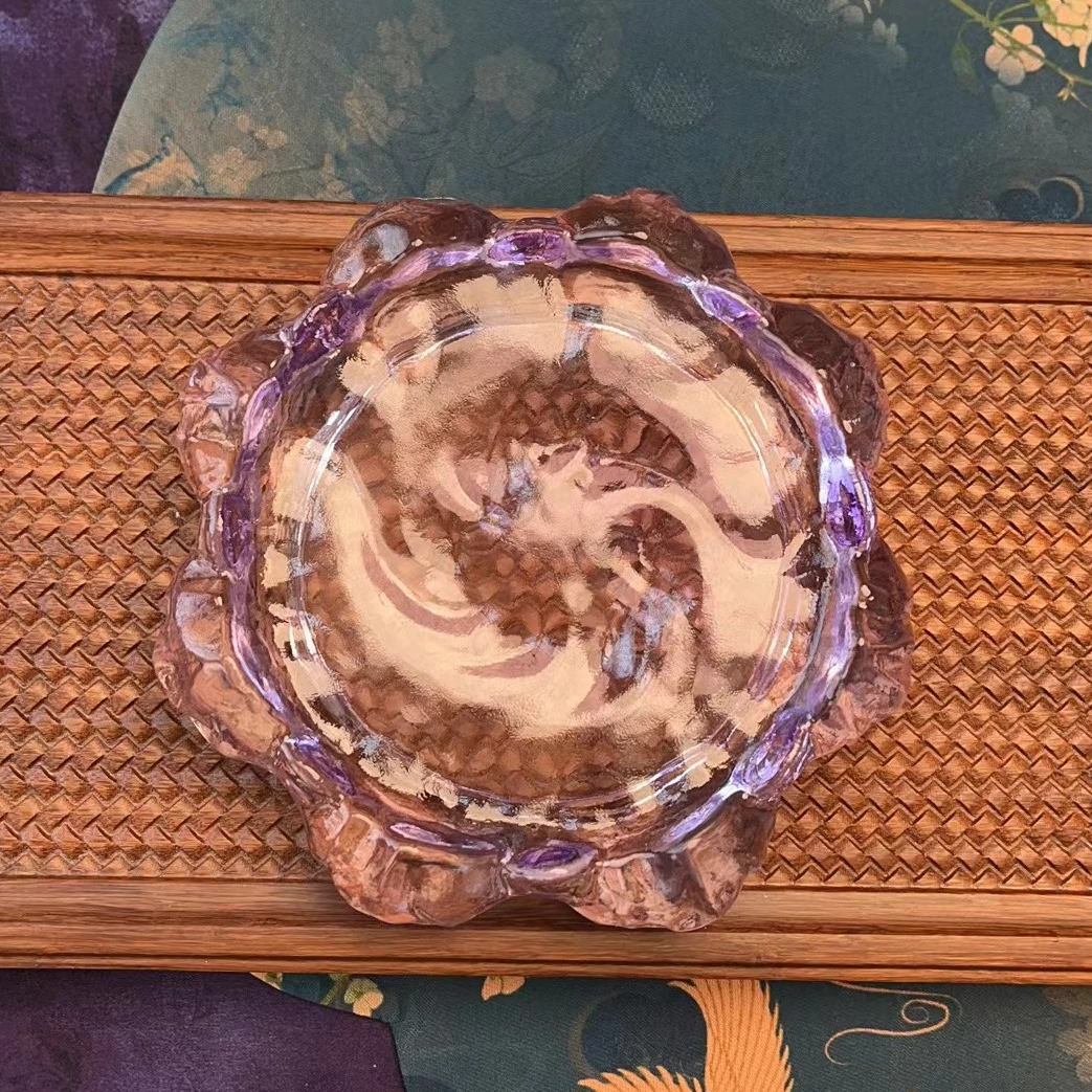 【紫色水晶玻璃壶承】手工复古创意家用精致纯色水果盘杯托杯垫壶承
