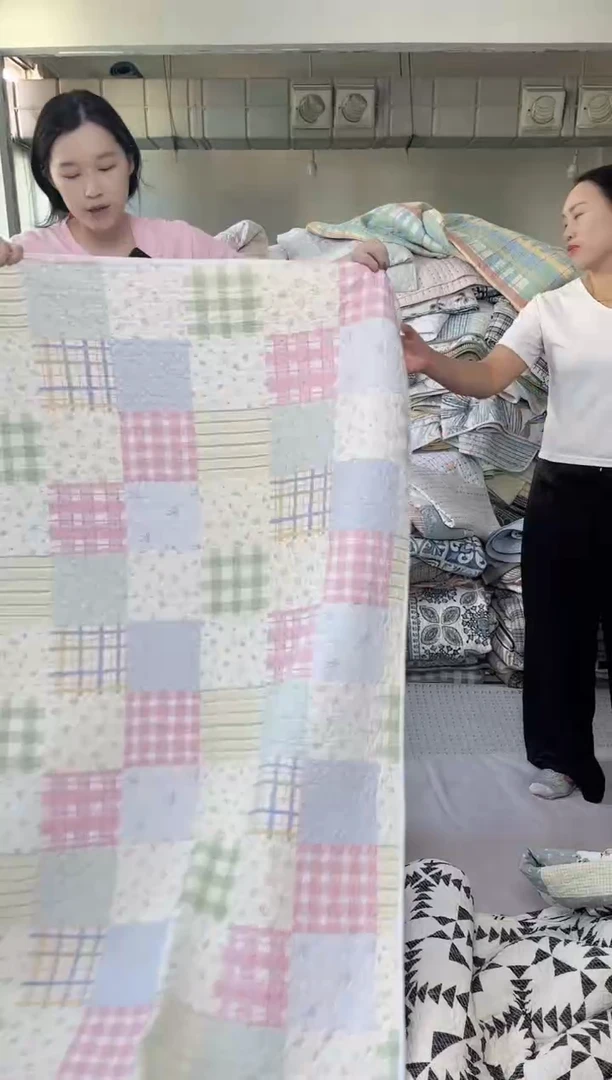 棉90*200单面斜纹粉蓝格子