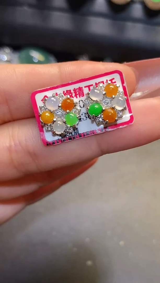 银S925镶嵌翡翠耳饰天然