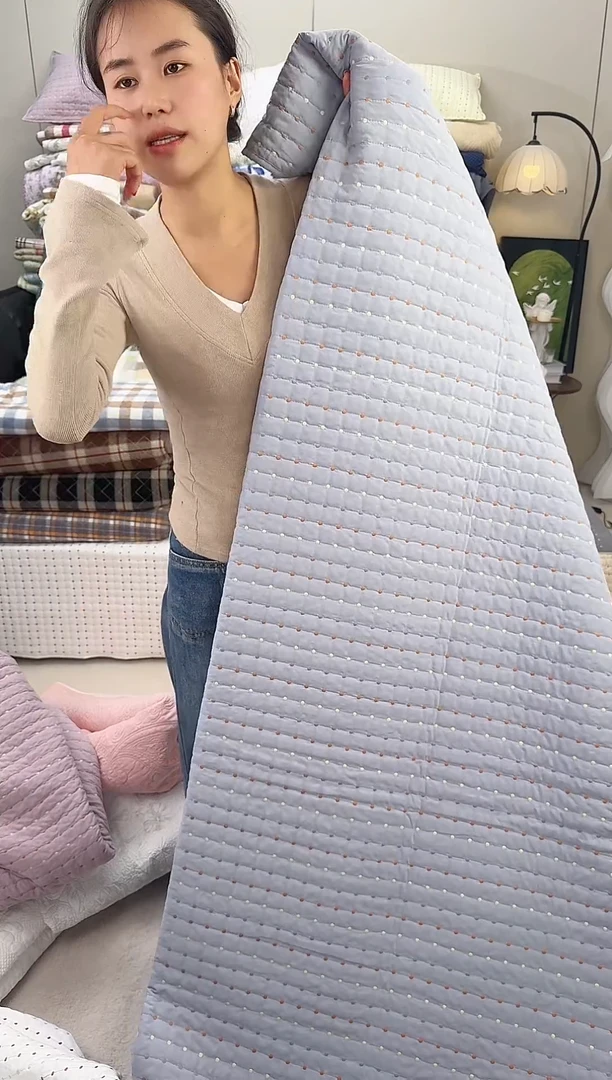 棉纯棉灰蓝米粒绣230*250三件套