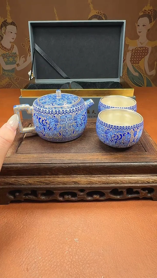 郑丽卿手作鎏银一壶两杯礼盒包装