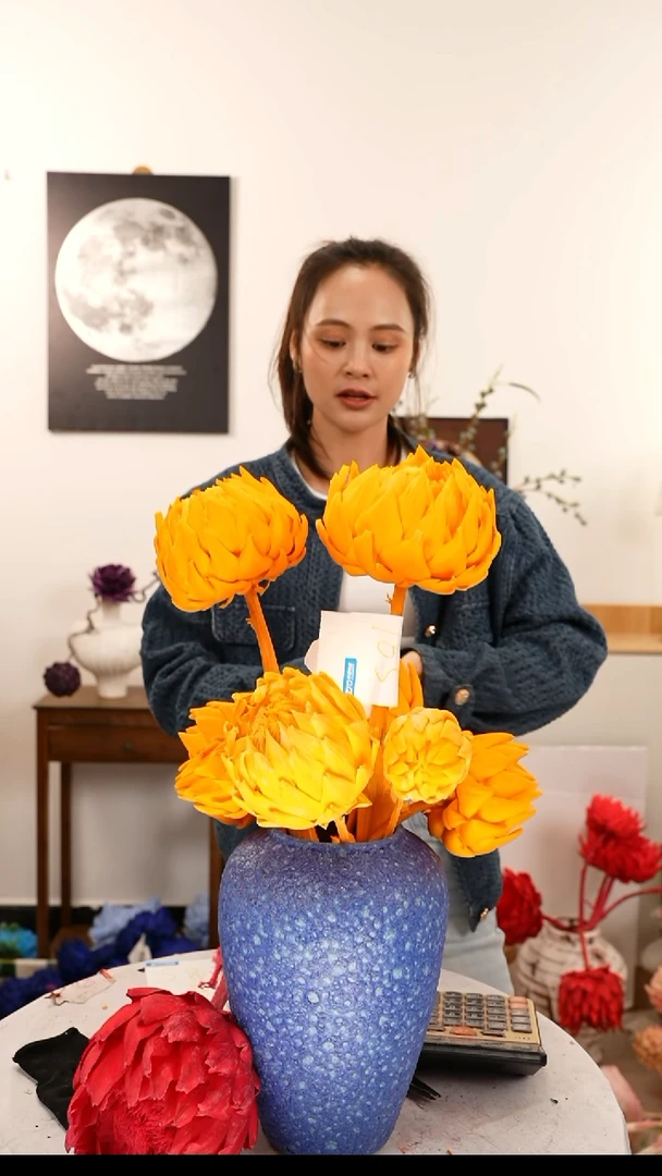永生花 霸王花 蓝色花瓶