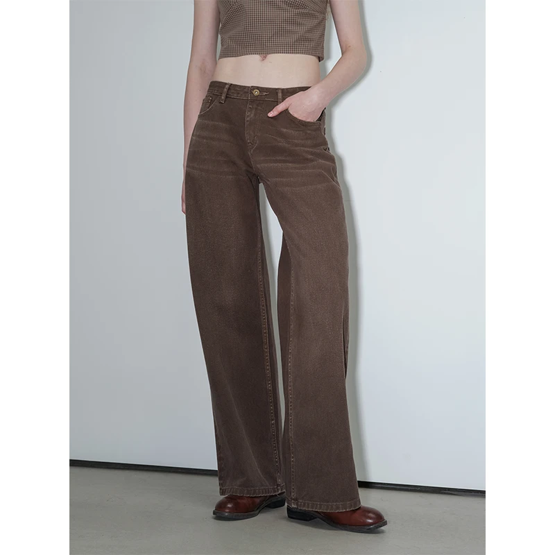 离森棕色显瘦百搭神裤！慵懒复古高腰阔腿牛仔裤｜谁穿谁好看