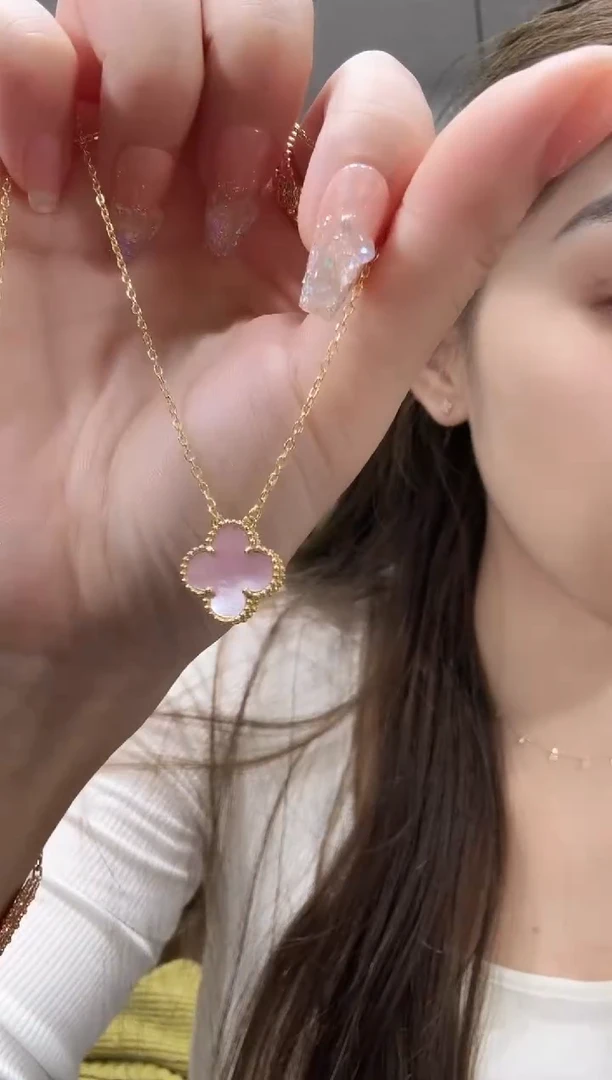 18K金镶嵌贝壳（贝母）项链粉色单花项链GHJ