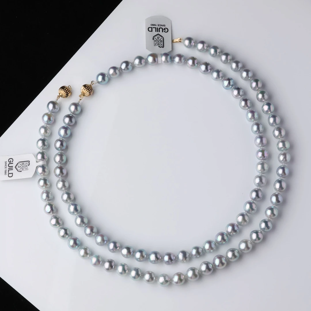 海水珍珠真多麻项链9-10mm极光14K金无调色吉尔德大证*多样性发一