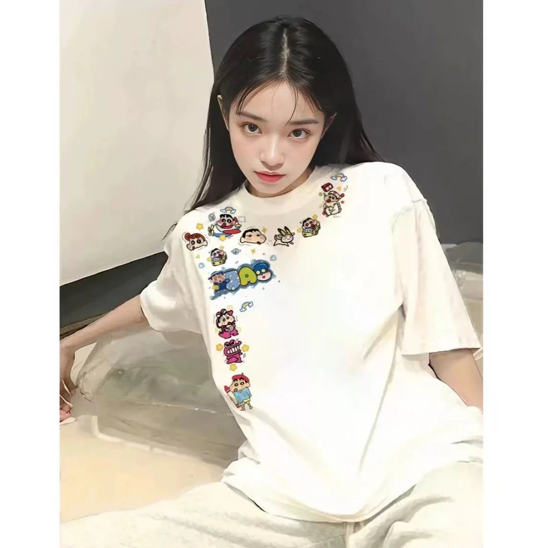 纯棉蜡笔小新潮牌卡通动漫短袖t恤女小众设计感夏季百搭半袖