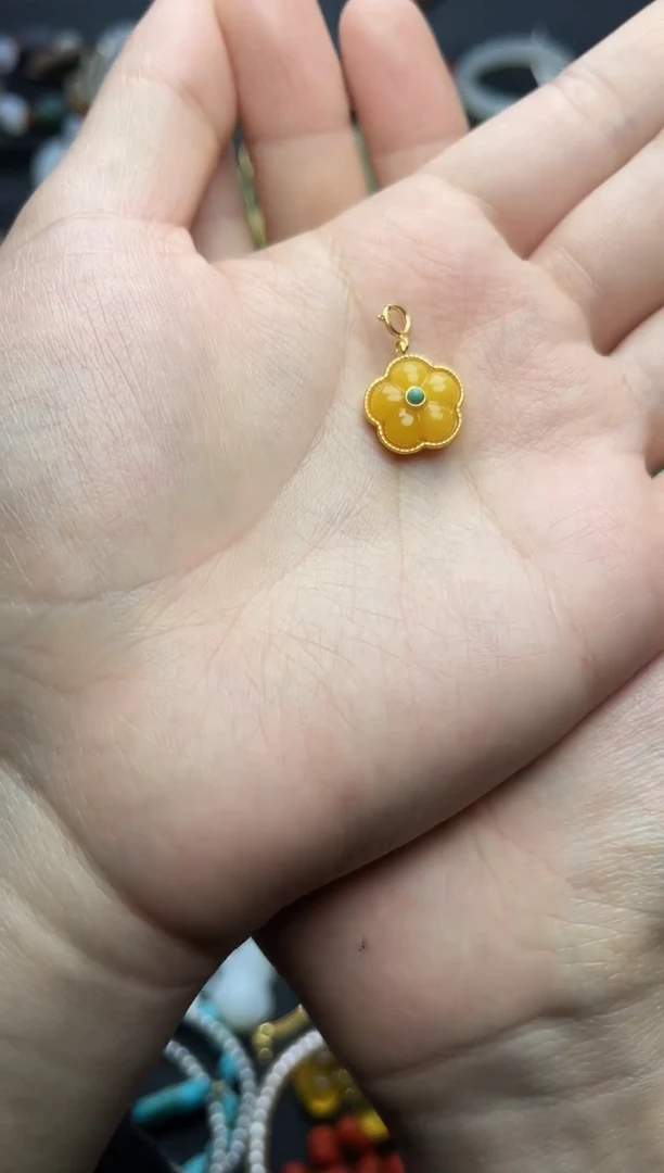 蜜蜡颈饰银S925镶嵌花花06