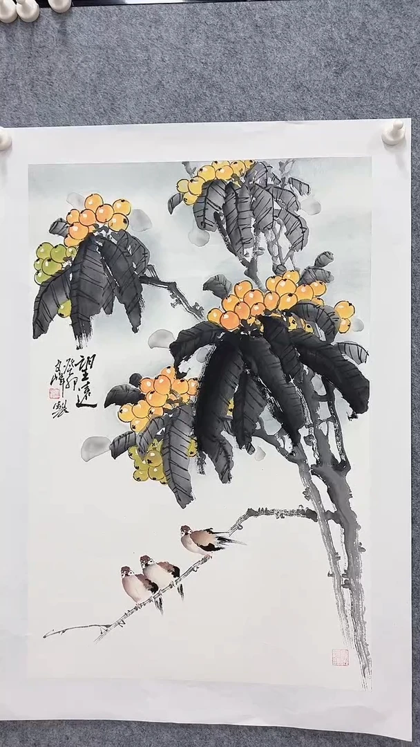 国画李文峰四尺三开花鸟